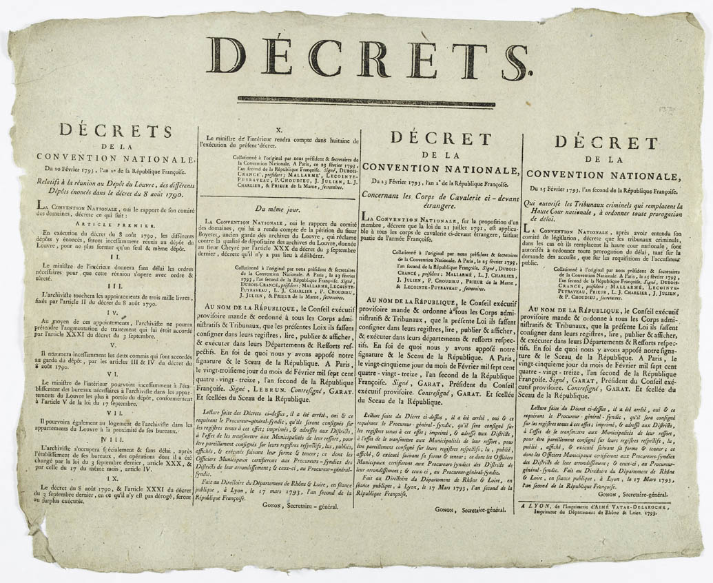 Decree from the National Convention, February 20, 1793