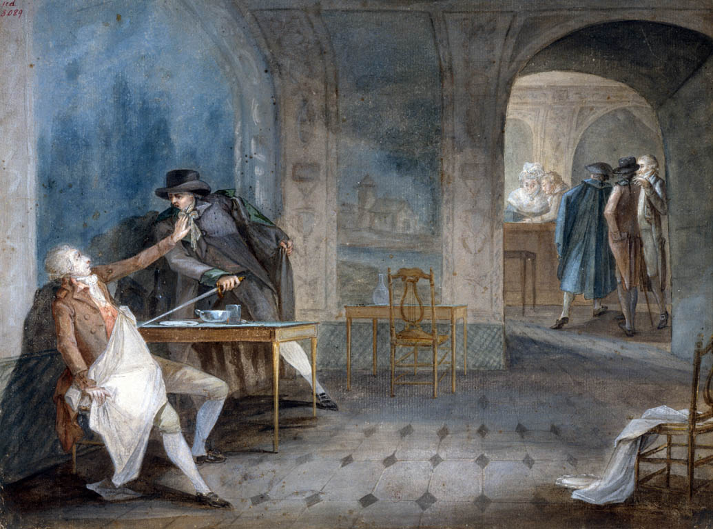 Asesinato de Le Peletier de Saint-Fargeau a manos de Pâris, en la bodega del restaurante Fevrier en el Palacio Real, el 20 de enero de 1793