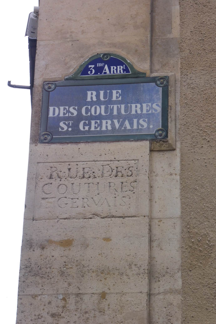 Alte Inschrift der Rue des Coutures Saint-Gervais