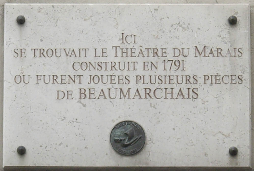 Placa del bicentenario del teatro del Marais