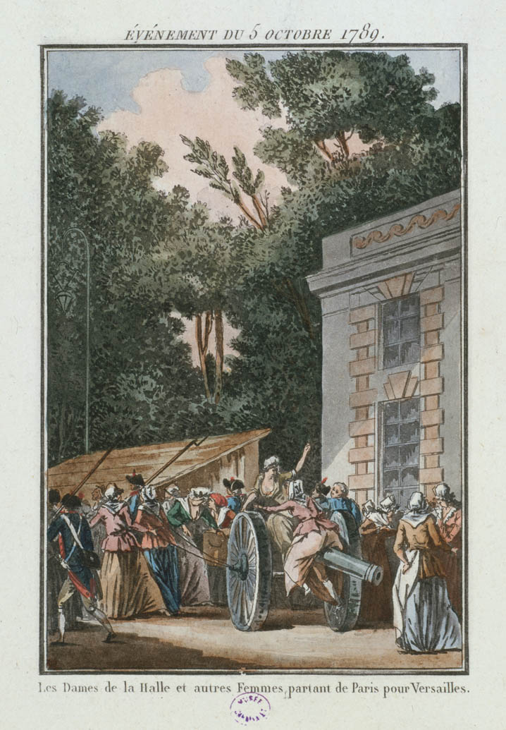 Ereignis vom 5. Oktober 1789. Die Frauen von la Halle und andere Frauen verlassen Paris in Richtung Versailles