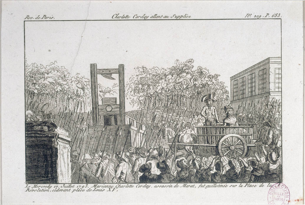 Exécution de Charlotte Corday place de la Révolution, aujourd'hui place de la Concorde, le 17 juillet 1793
