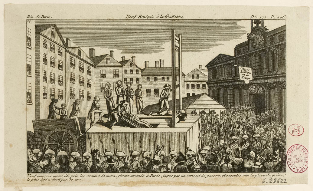 Exécution à la guillotine de neuf émigrés, place de Grève, 22 au 29 octobre 1792