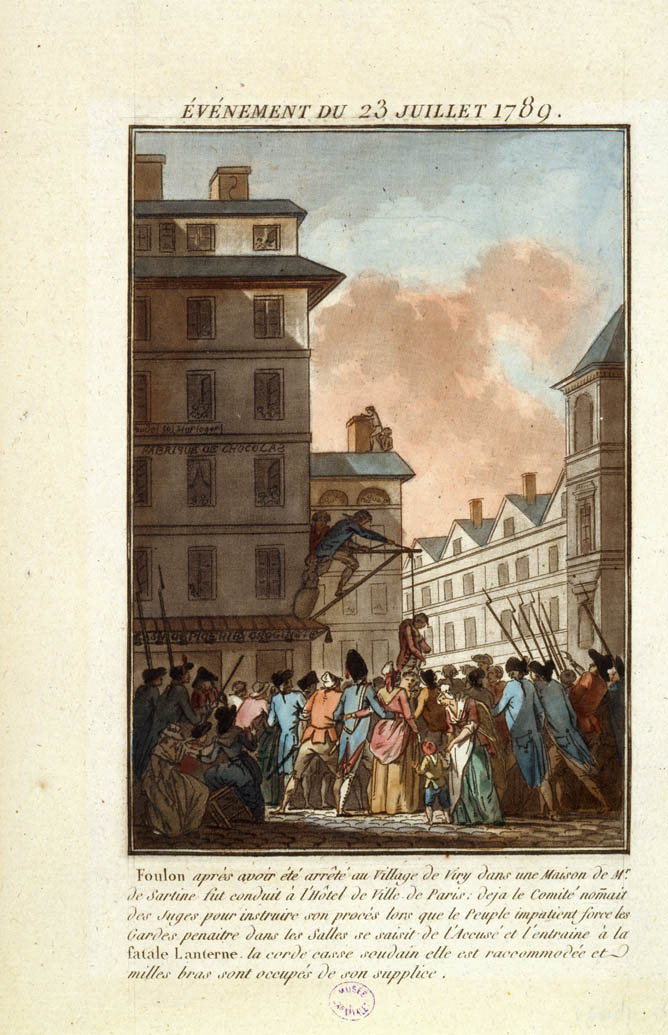 Il 23 luglio 1789 Foulon dopo essere stato arrestato al paese di Viry fu condotto all'Hôtel de Ville di Parigi
 CC0 Paris Musées / Musée Carnavalet – Histoire de Paris