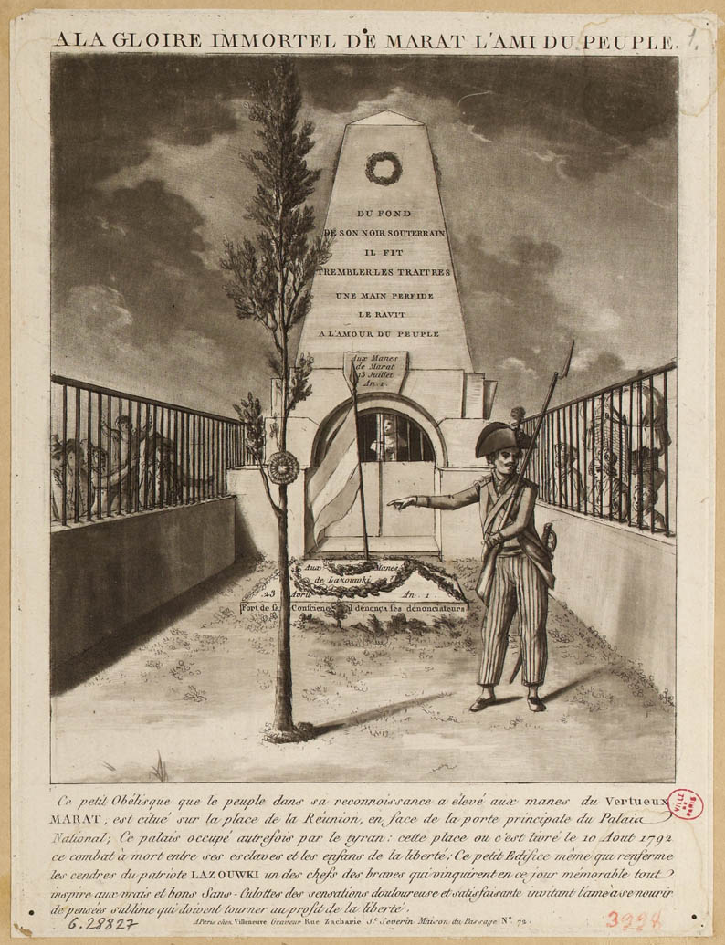 Pirámide erigida en memoria de Paul Marat en la plaza de la Réunion, actual plaza del Carrousel, julio de 1793