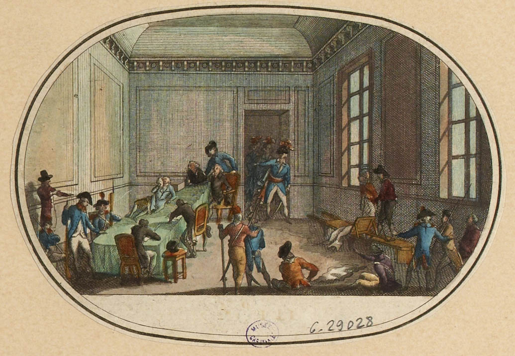 Giornata del 10 Termidoro Anno II o 28 luglio 1794. Robespierre arrestato e ferito è disteso nell'anticamera del Comitato di Salute Pubblica