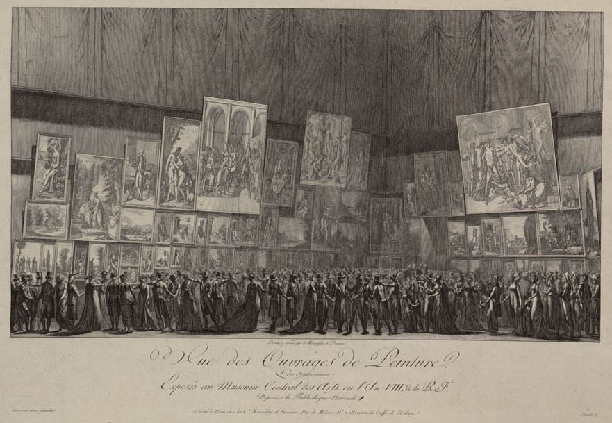 Vista de las obras píctoricas de artistas vivos, expuestas en el Museo Central de Arte en el año VIII de la República francesa