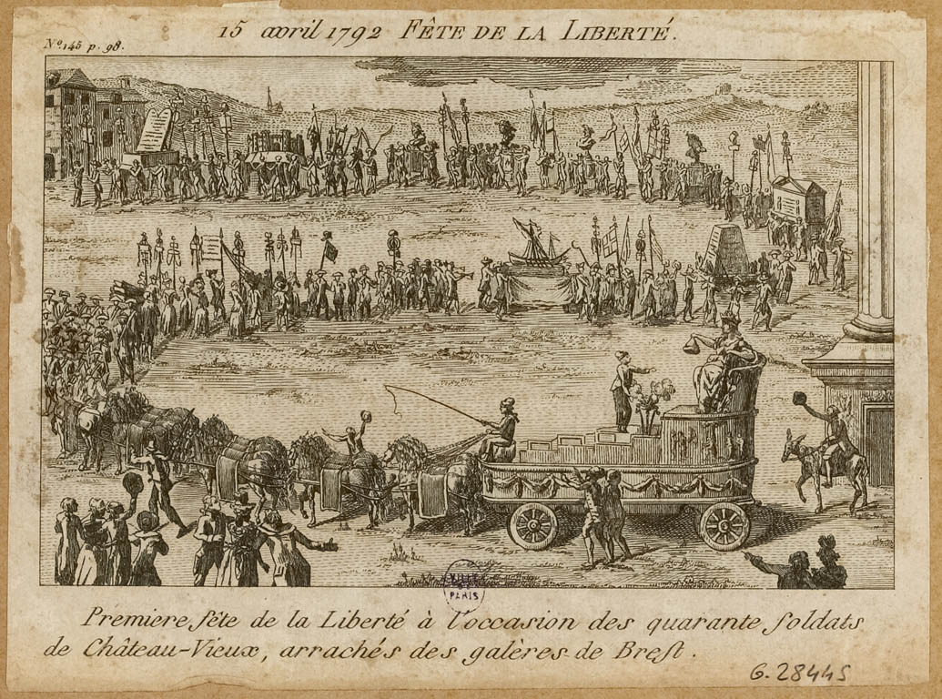 Primera fiesta de la Libertad con motivo de los cuarenta soldados de Château-Vieux sacados del presidio de Brest, 1792