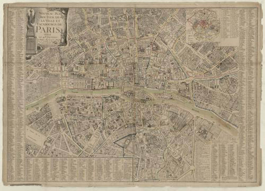 Nuevo proyecto vial de la ciudad y los suburbios de París. Se hace una división en 48 secciones, 1793