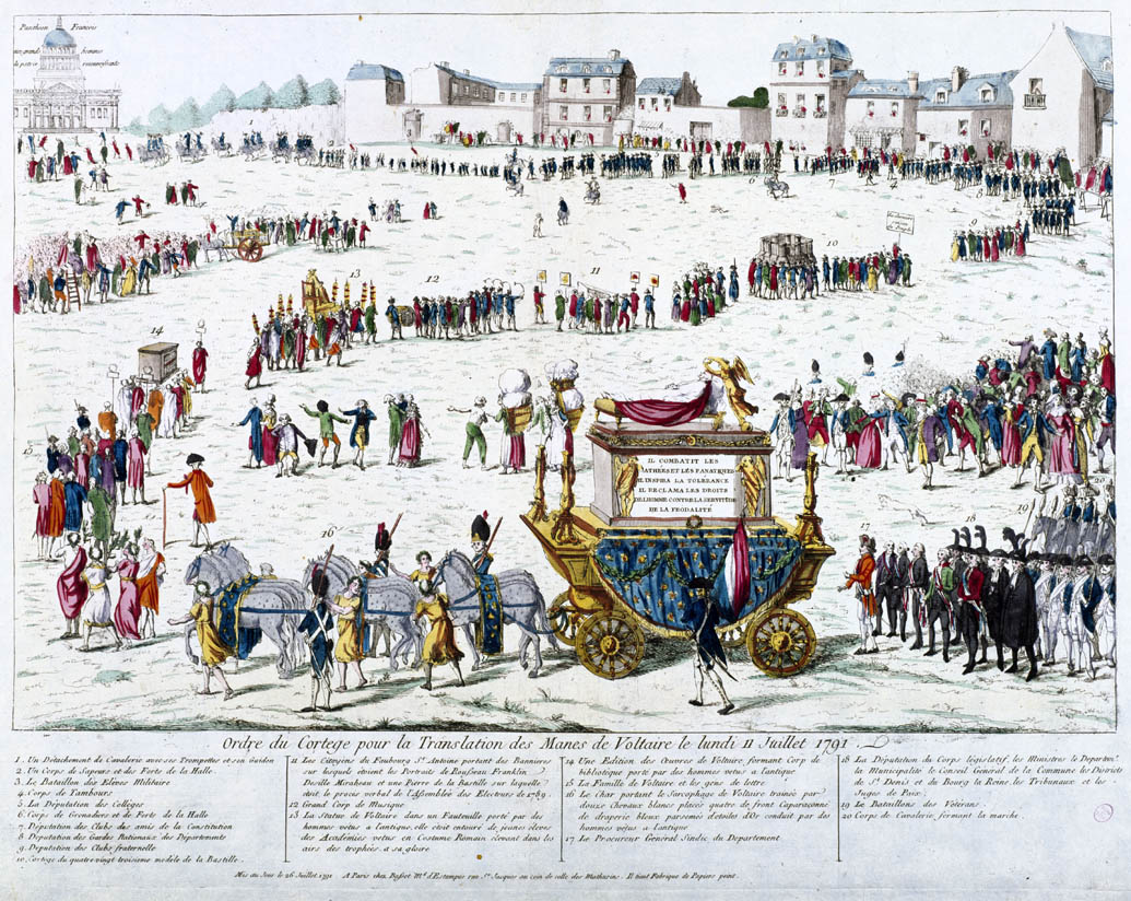 Ordine del Corteo per la Trasferimento delle spoglie di Voltaire lunedì 11 luglio 1791