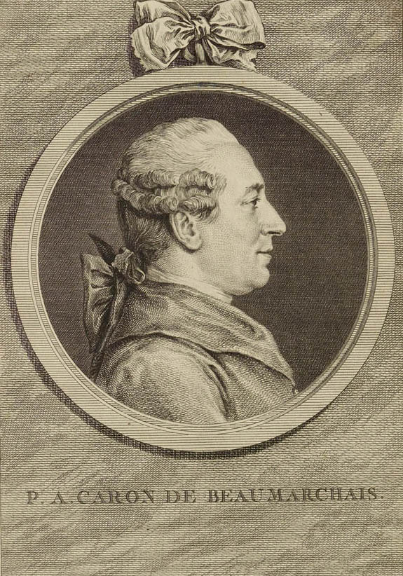 Pierre Augustin Caron de Beaumarchais (1732-1799) de perfil recto en un medallón